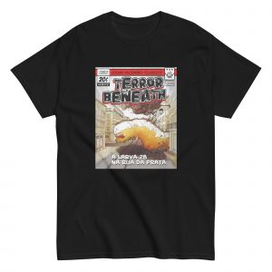 T-shirt – A Larva 28 na Rua da Prata (preta) — Design: Edgar Ascensão – Edição limitada